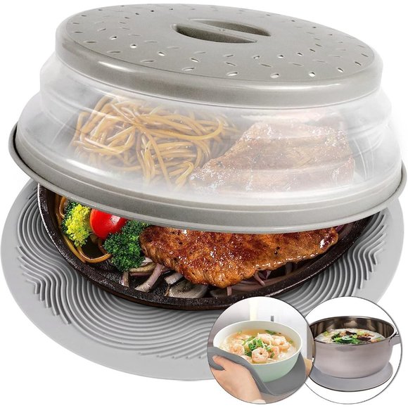 2 in 1 Grey Microwave Mat & Food Cover for Kitchen Counter - Picture 1 of 7